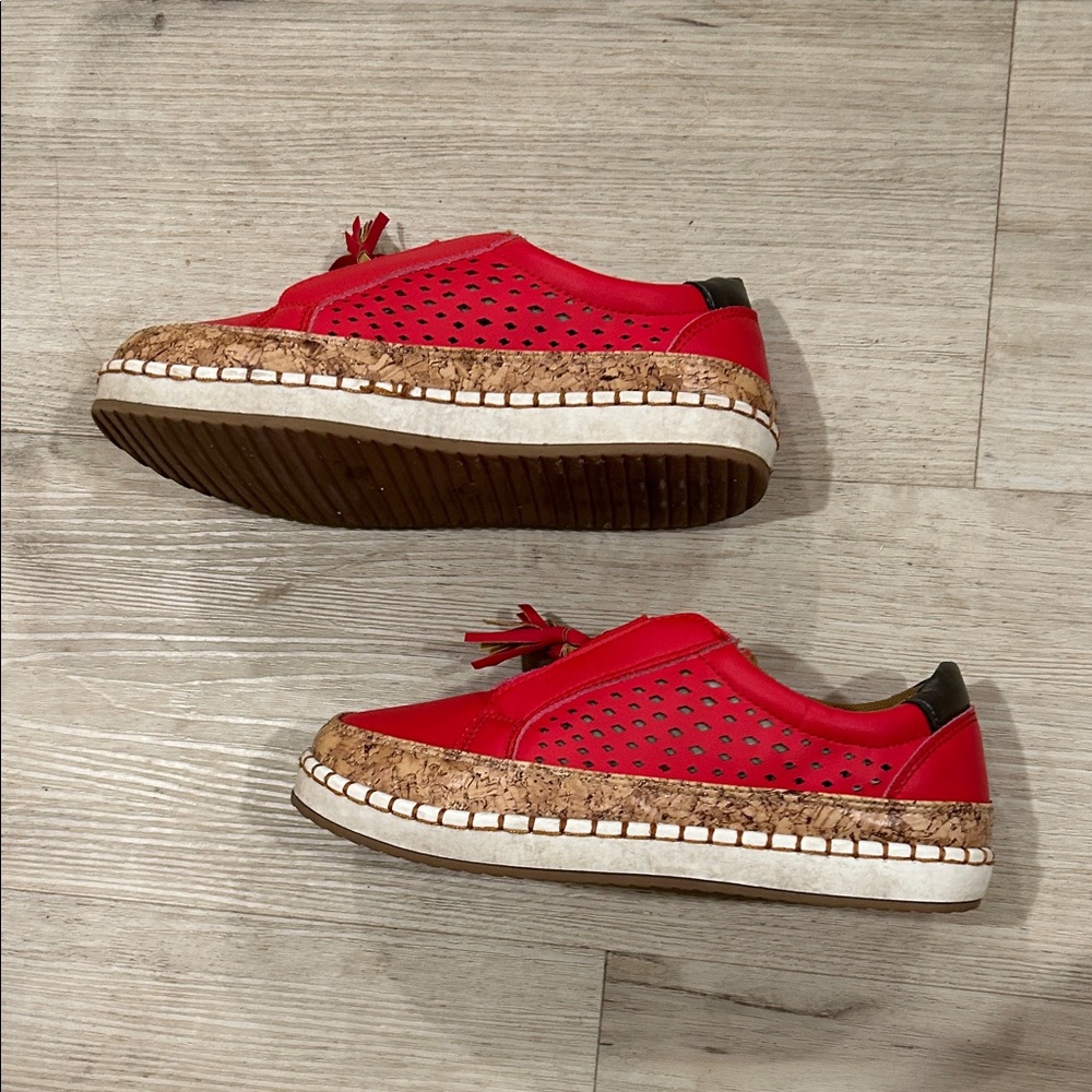 Red Tassel Slip-On Moccasins with Cork-Effect Sole - Picture 4 of 5